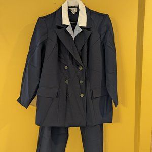 Faux-shirt Navy Blue Double-breasted Pantsuit